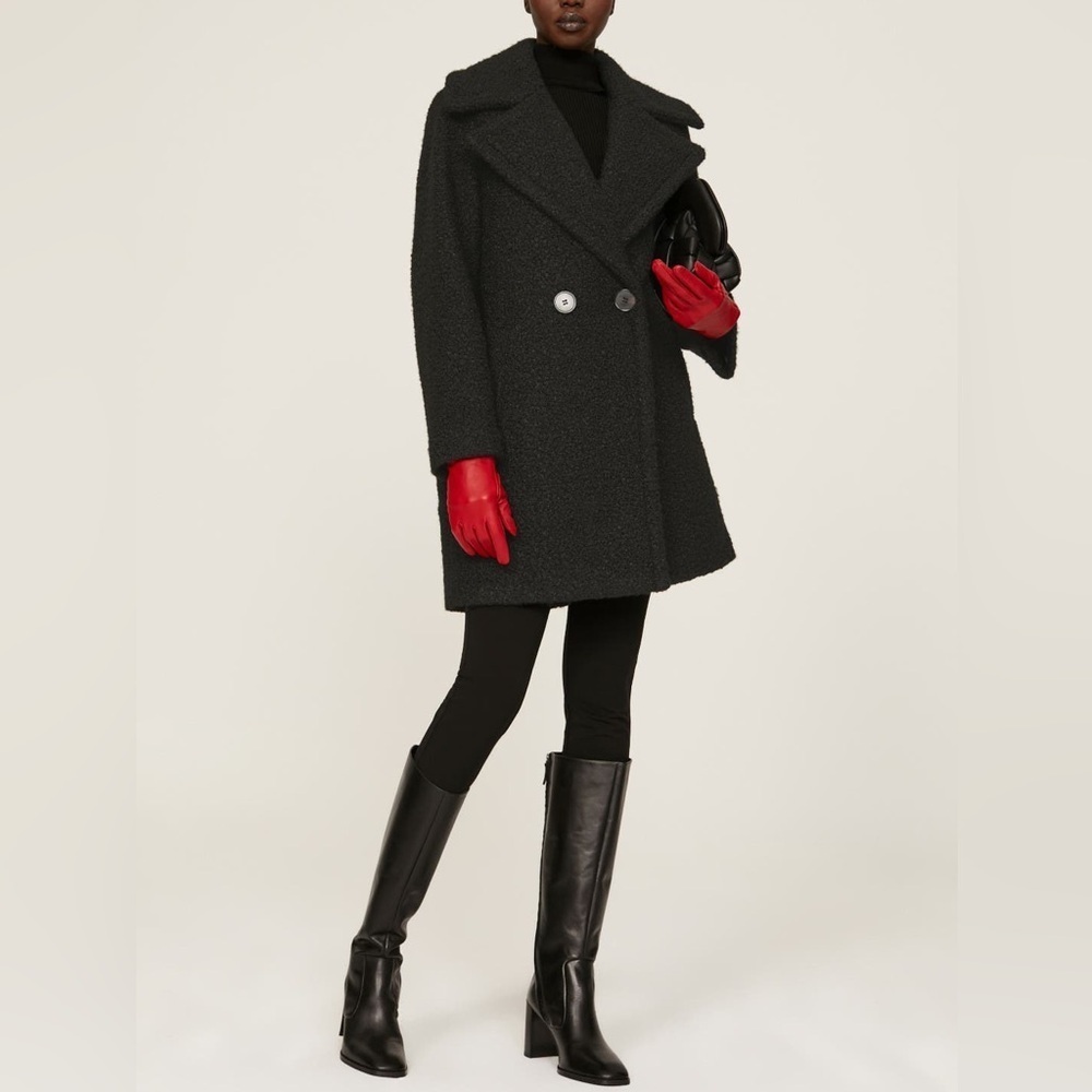 NWT NVLT Black Oversized Lapel Bouclé Winter Double Breasted Over Coat Large